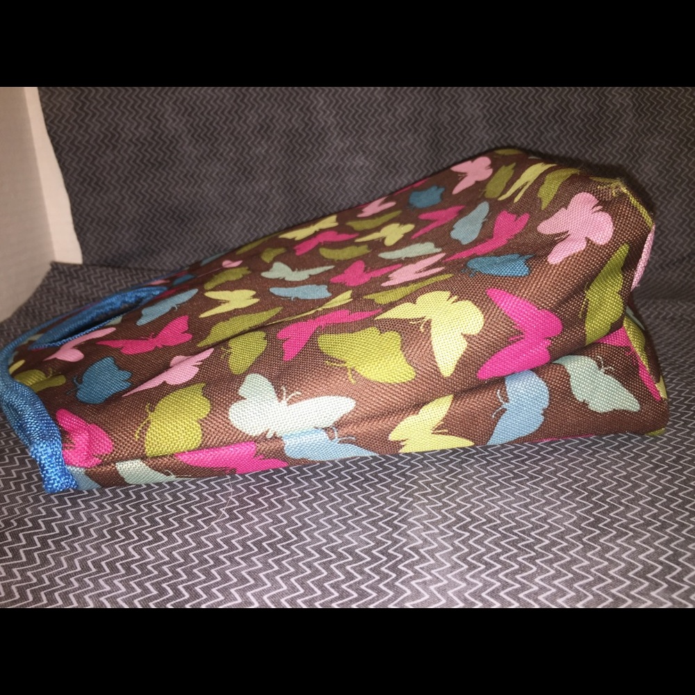 Brown Lunch Bag W/ Colorful Butterflies &Blue Trim - Picture 5 of 7